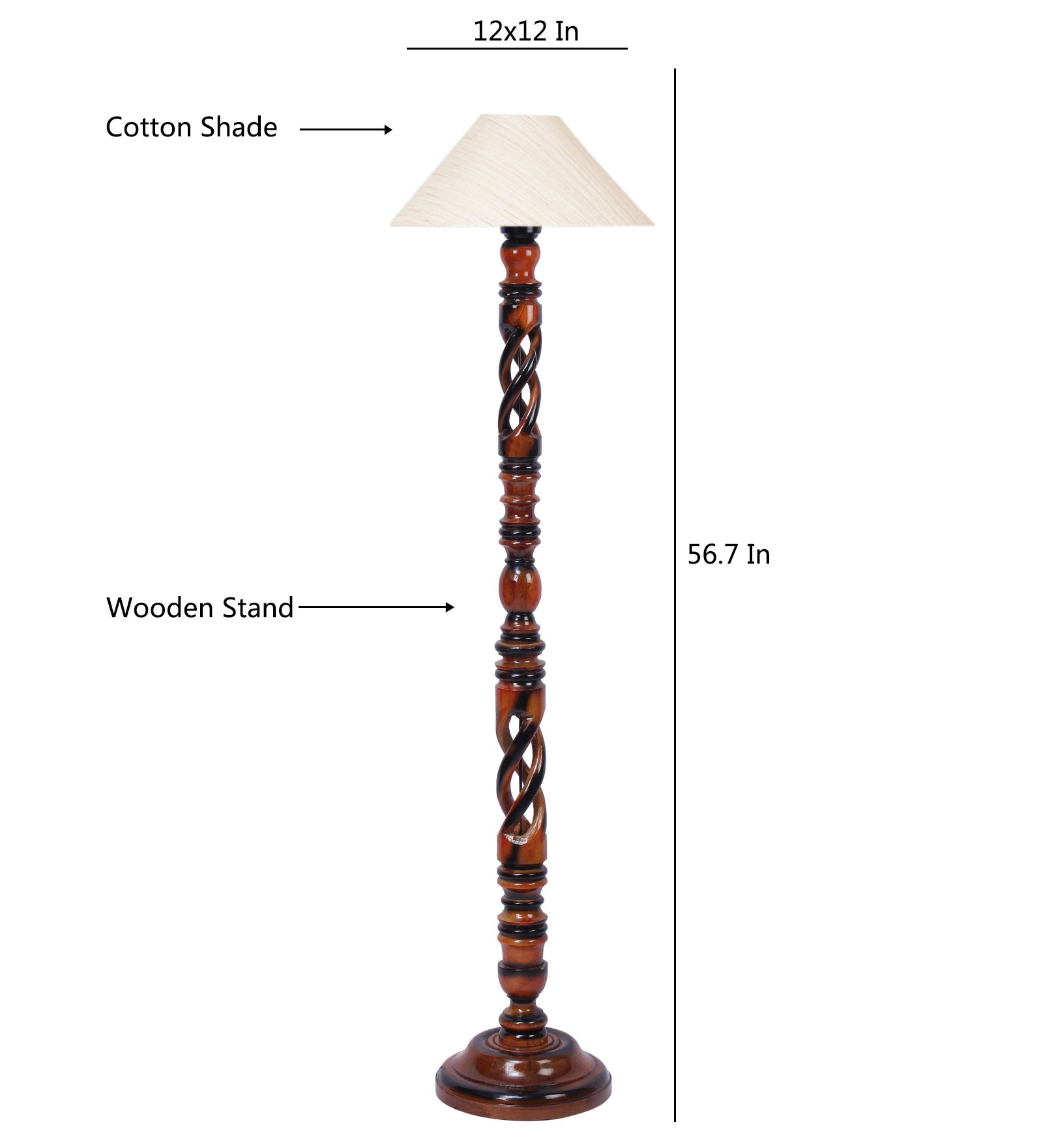 Ambika Home Palace Luxe White Shade Wooden Floor Lamp for Living Room, Bedroom, Hallway, Guest Room & Hotel Decor | Handcrafted Standing Lamp with E27 Holder - Image 6
