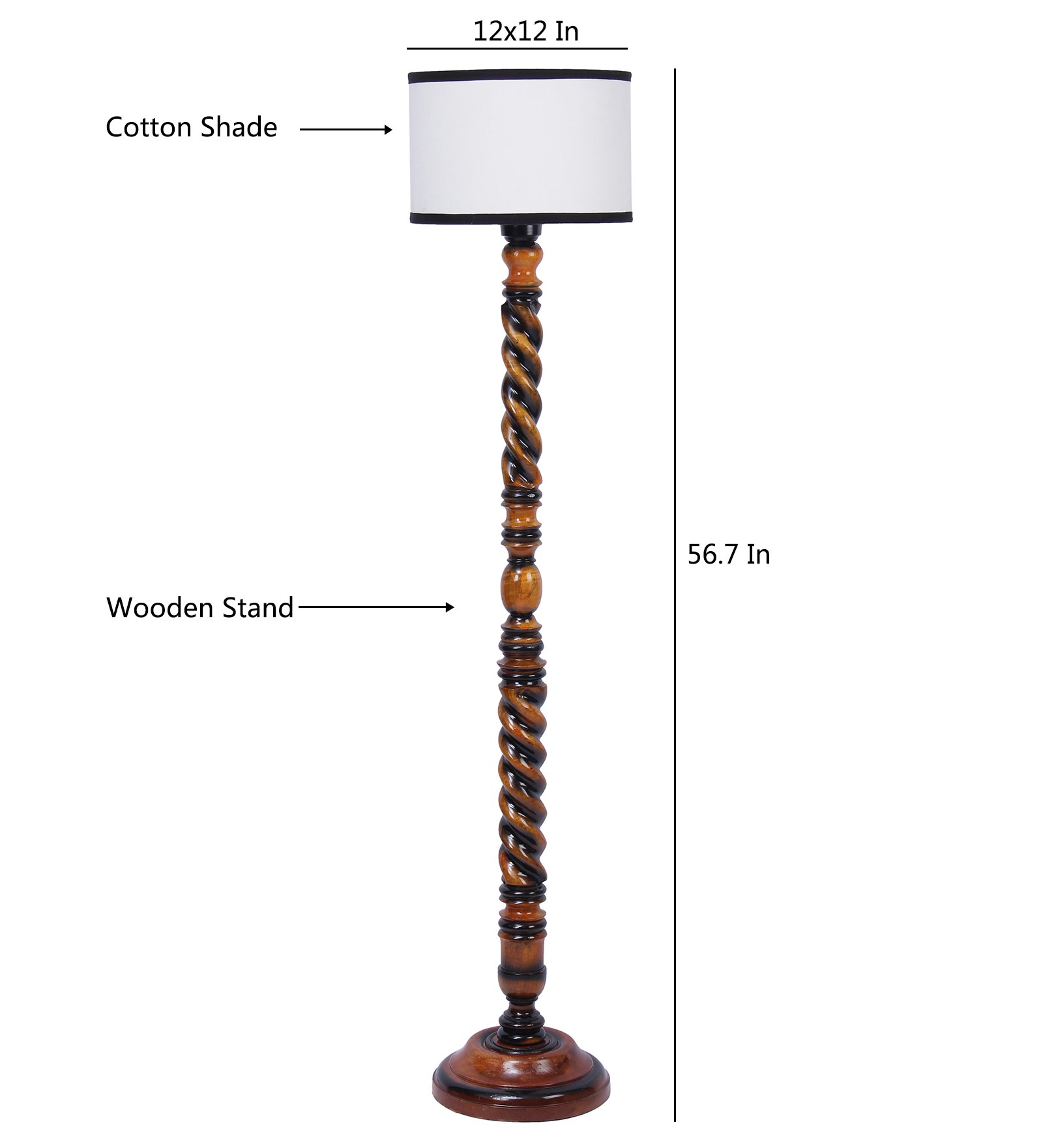 Ambika Home Monarch Manor Designer Shade Wooden Floor Lamp for Living Room, Bedroom, Hallway, Guest Room & Hotel Decor | Handcrafted Standing Lamp with E27 Holder - Image 6