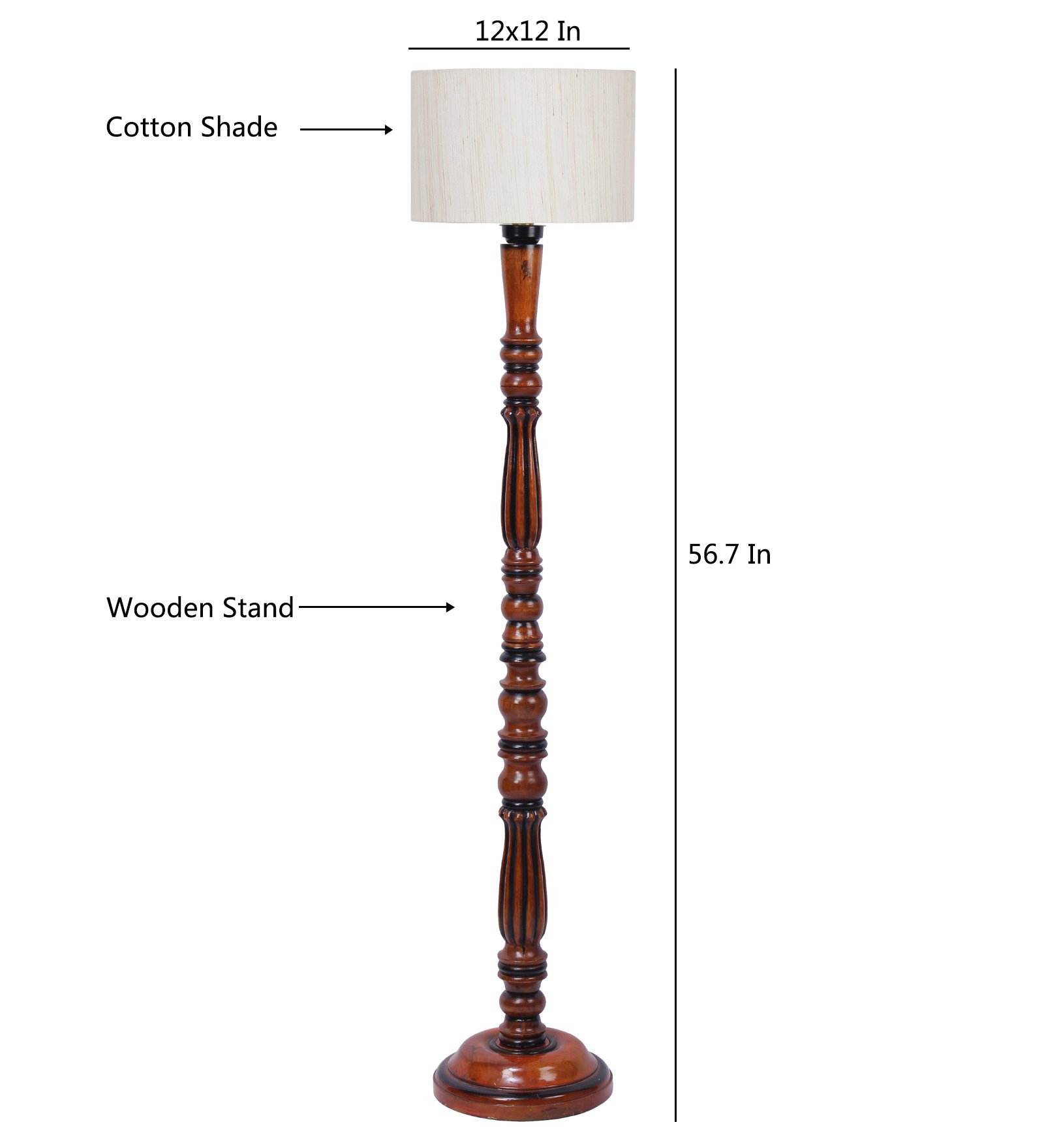 Ambika Home Premium Solid Wood Off-White Cotton Floor Lamp for Elegant Living Room & Bedroom | Handcrafted Wood Floor Lamp with Off-white Cotton Shade for Living Room, Bedroom & Home Decor - Image 6