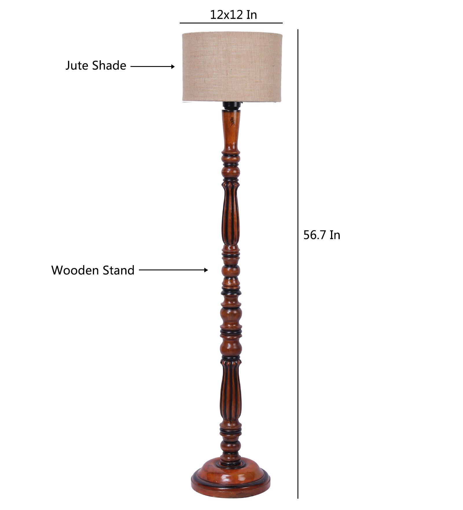 Ambika Home Luxury Beige Jute Handcrafted Wooden Floor Lamp for Home Décor | Handcrafted Wood Floor Lamp with Beige Jute Shade for Living Room, Bedroom & Home Decor - Image 6
