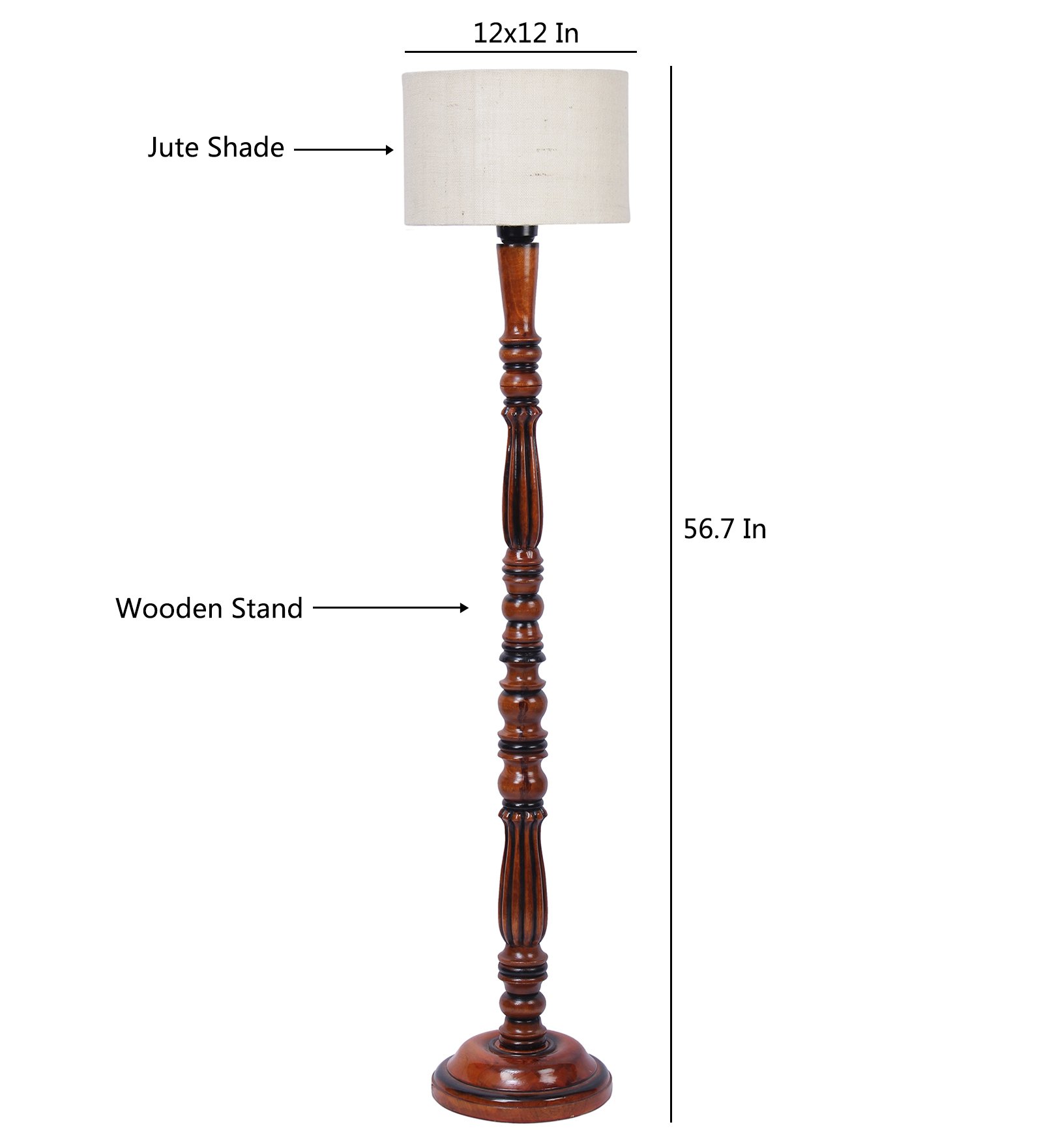 Ambika Home Premium White Jute Solid Wood Floor Lamp for Living Room | Handcrafted Wood Floor Lamp with White Jute Shade for Living Room, Bedroom & Home Decor - Image 6