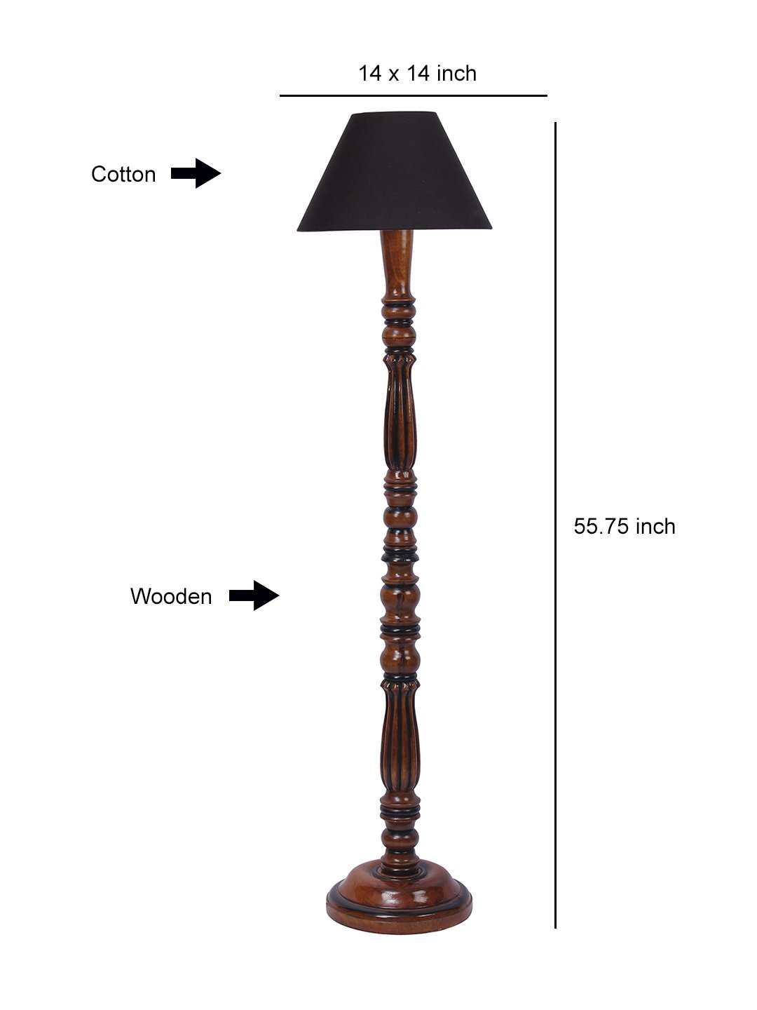Ambika Home Conical Luxury Handcrafted Black Cotton Wooden Floor Lamp for Living Room & Reading Corner | Handcrafted Wood Floor Lamp with Black Cotton Shade for Living Room, Bedroom & Home Decor - Image 6