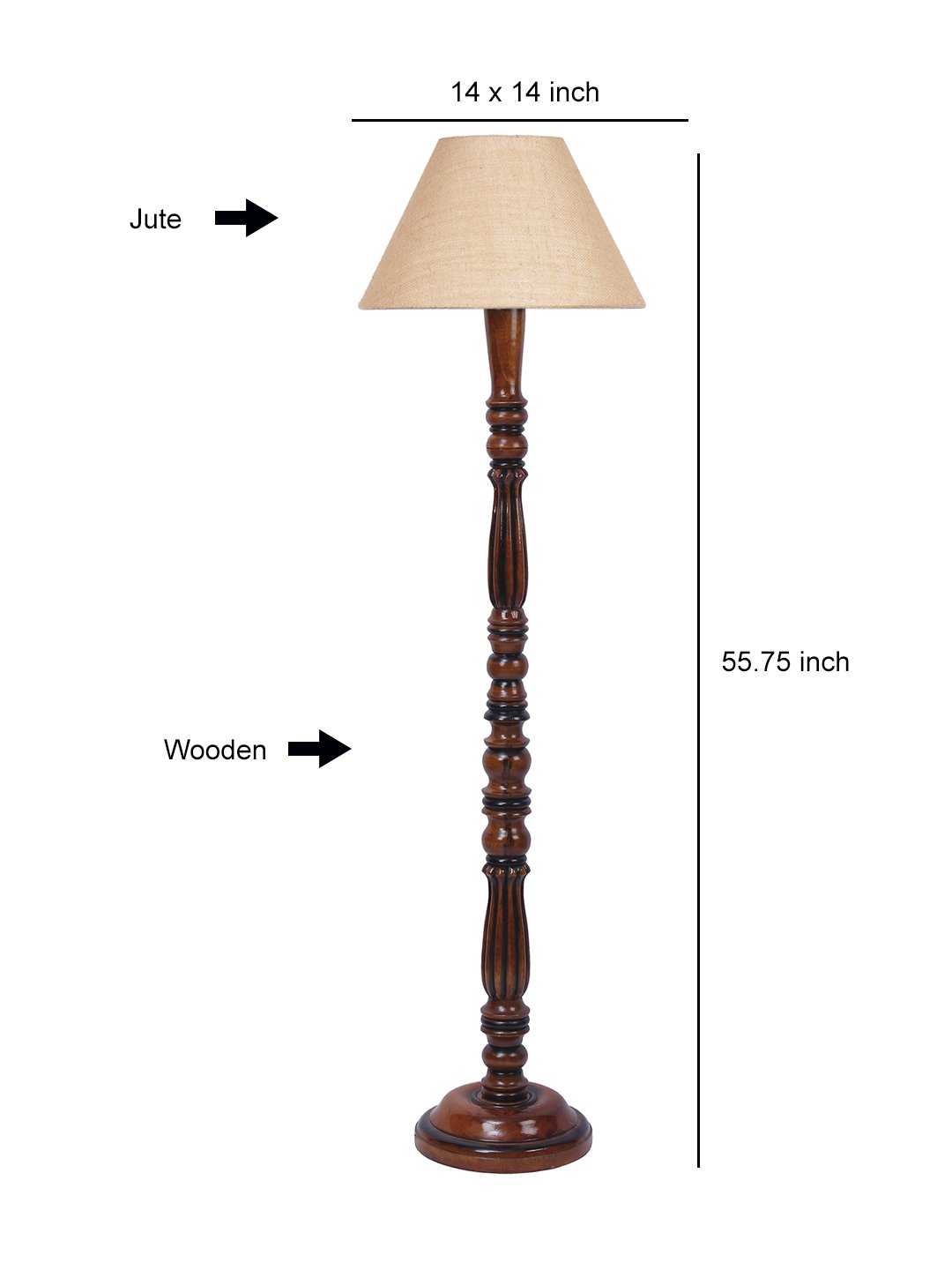 Ambika Home Conical Luxury Beige Jute Handcrafted Wooden Floor Lamp for Home Décor | Handcrafted Wood Floor Lamp with Beige Jute Shade for Living Room, Bedroom & Home Decor - Image 6