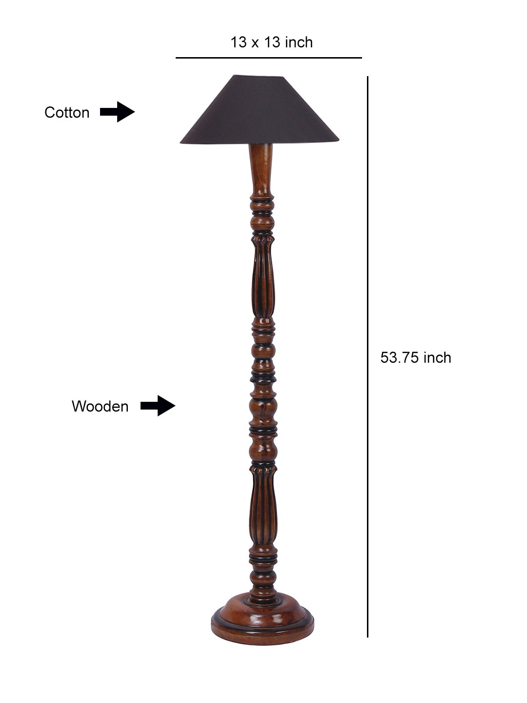 Ambika Home Premium Coolie Beige Jute Designer Wooden Floor Lamp for Elegant Interiors | Handcrafted Wood Floor Lamp with Black cotton Shade for Living Room, Bedroom & Home Decor - Image 6