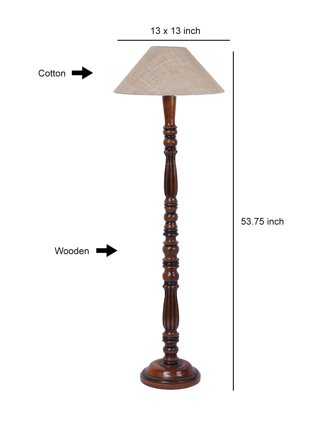 Ambika Home Premium Coolie off-white Cotton Designer Wooden Floor Lamp for Elegant Interiors | Handcrafted Wood Floor Lamp with Black cotton Shade for Living Room, Bedroom & Home Decor - Image 6