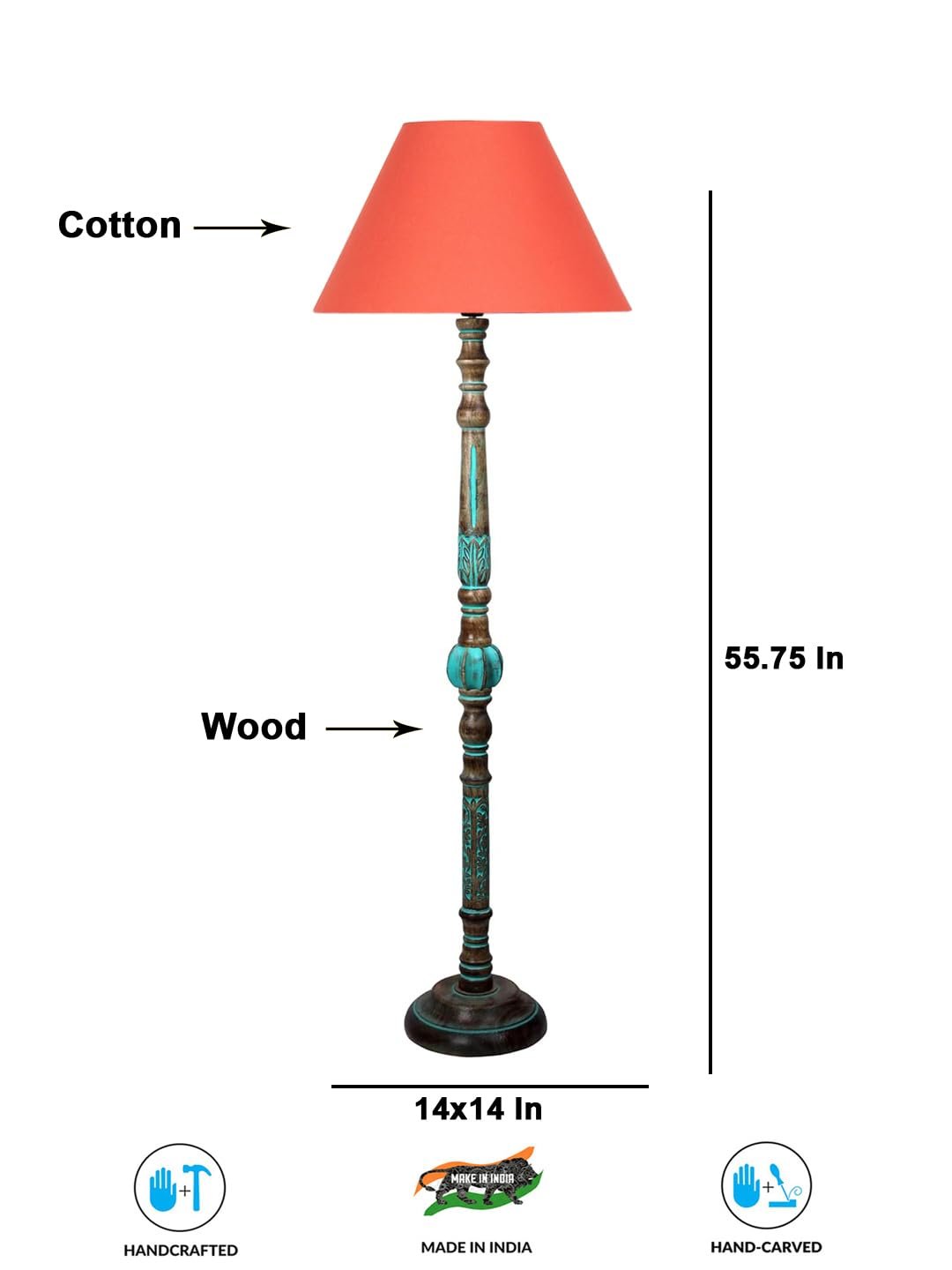 Ambika Home ORANGE Shade Wooden Floor Lamp for Living Room, Bedroom & Hallway | Modern Wood Standing Lamp | B22 Holder | Hotel & Guest Room Decor - Image 7
