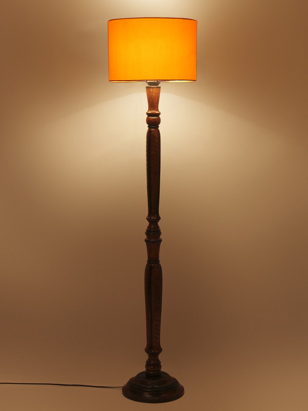 Ambika Home Sophisticated Yellow Cotton Solid Wood Floor Lamp for Living Room & Lounge | Handcrafted Wood Floor Lamp with Yellow Cotton Shade for Living Room, Bedroom & Home Decor - Image 4