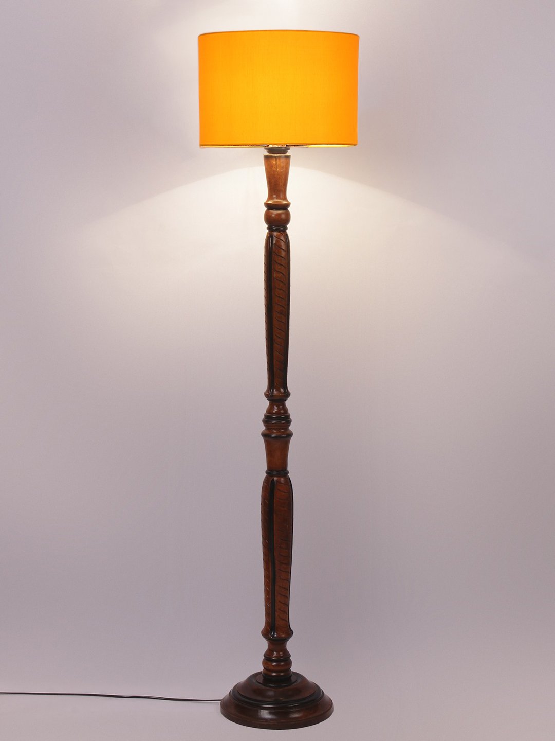 Ambika Home Sophisticated Yellow Cotton Solid Wood Floor Lamp for Living Room & Lounge | Handcrafted Wood Floor Lamp with Yellow Cotton Shade for Living Room, Bedroom & Home Decor - Image 5