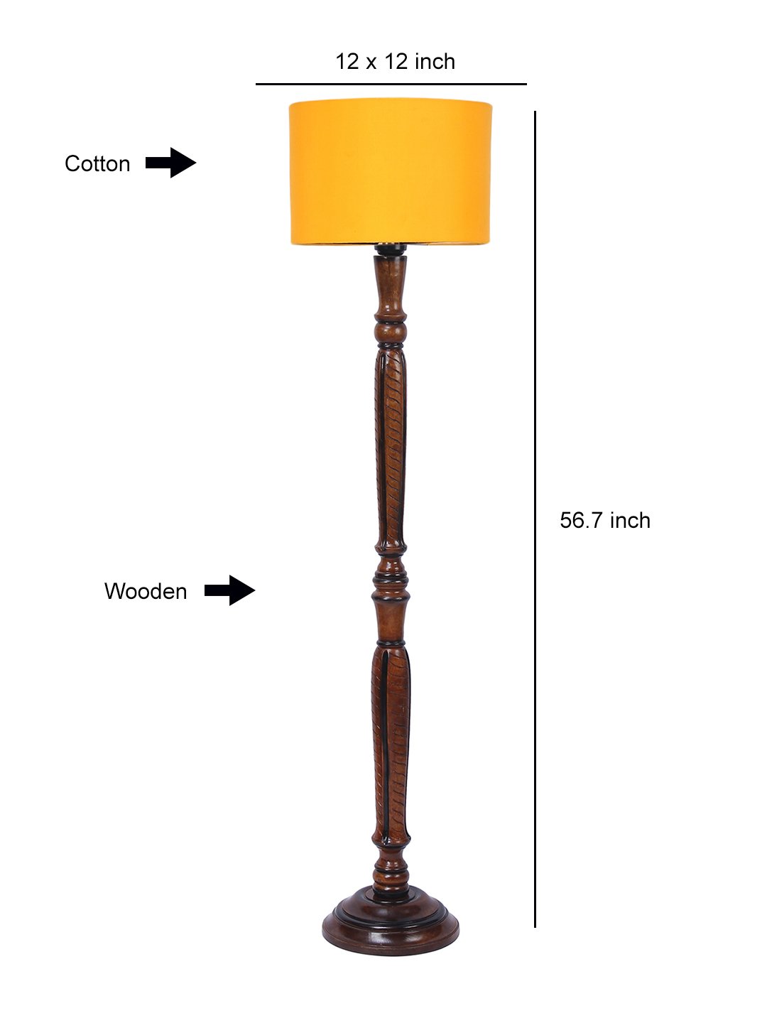 Ambika Home Sophisticated Yellow Cotton Solid Wood Floor Lamp for Living Room & Lounge | Handcrafted Wood Floor Lamp with Yellow Cotton Shade for Living Room, Bedroom & Home Decor - Image 6