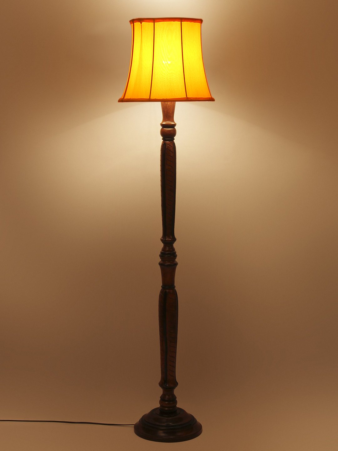 Ambika Home Premium Solid Wood Cylindrical Yellow Cotton Floor Lamp for Elegant Living Room & Bedroom | Handcrafted Wood Floor Lamp with Off-white Cotton Shade for Living Room, Bedroom & Home Decor - Image 4