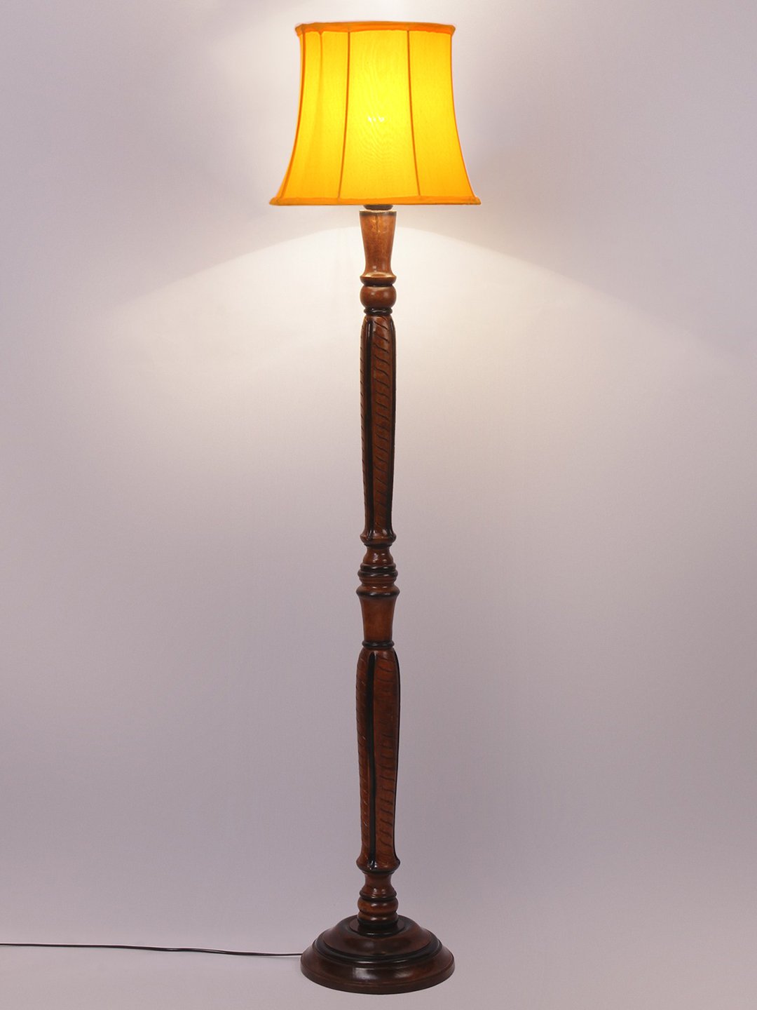 Ambika Home Premium Solid Wood Cylindrical Yellow Cotton Floor Lamp for Elegant Living Room & Bedroom | Handcrafted Wood Floor Lamp with Off-white Cotton Shade for Living Room, Bedroom & Home Decor - Image 5