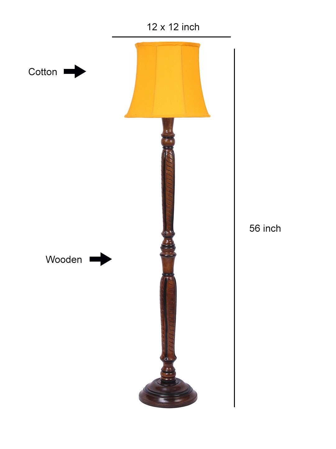 Ambika Home Premium Solid Wood Cylindrical Yellow Cotton Floor Lamp for Elegant Living Room & Bedroom | Handcrafted Wood Floor Lamp with Off-white Cotton Shade for Living Room, Bedroom & Home Decor - Image 6