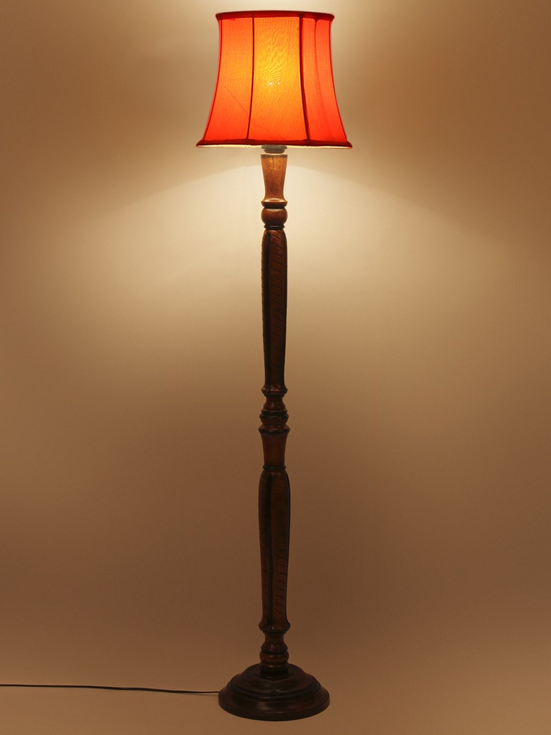 Ambika Home Premium Solid Wood Cylindrical Orange Cotton Floor Lamp for Elegant Living Room & Bedroom | Handcrafted Wood Floor Lamp with Off-white Cotton Shade for Living Room, Bedroom & Home Decor - Image 2