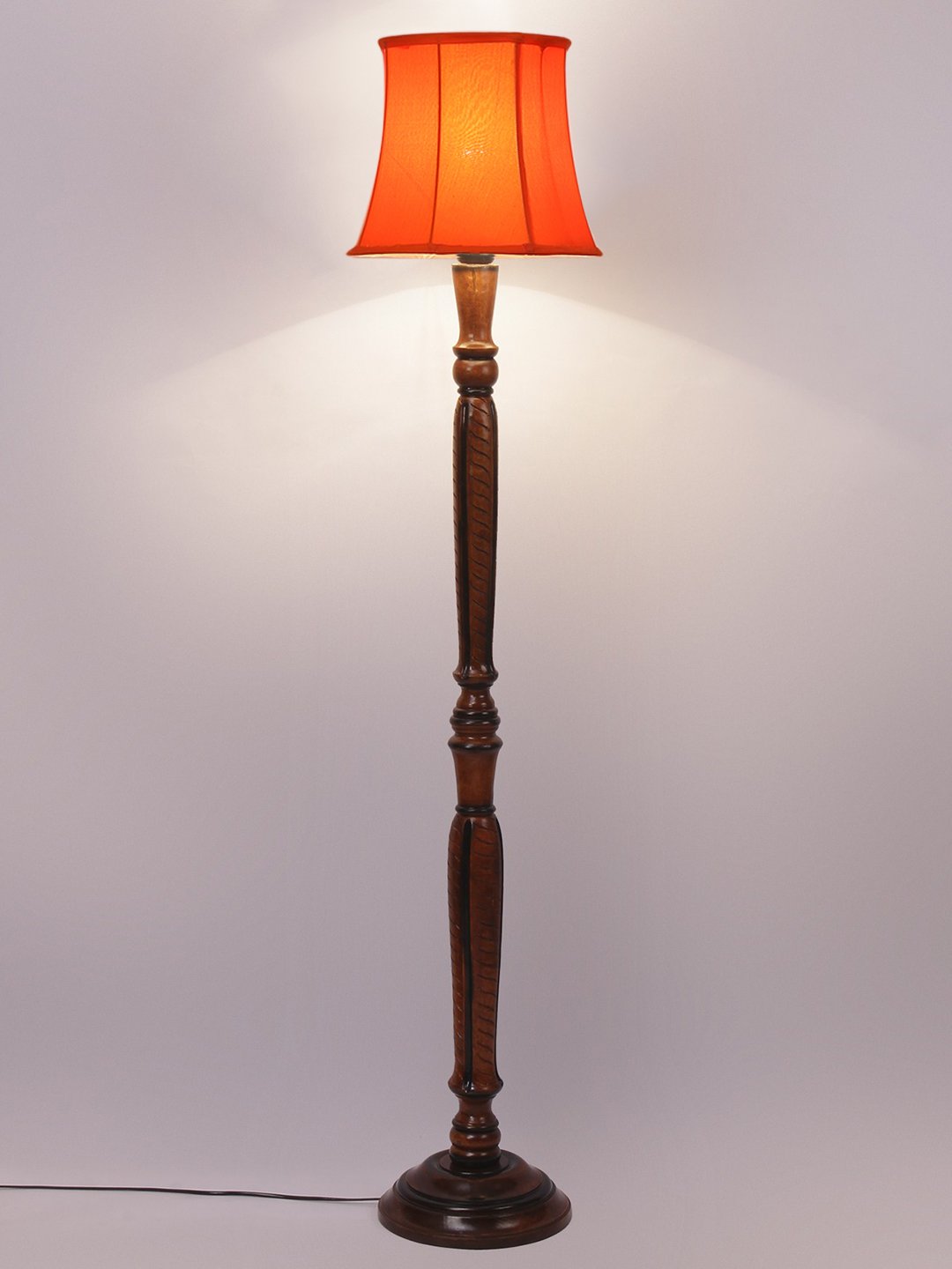 Ambika Home Premium Solid Wood Cylindrical Orange Cotton Floor Lamp for Elegant Living Room & Bedroom | Handcrafted Wood Floor Lamp with Off-white Cotton Shade for Living Room, Bedroom & Home Decor - Image 3