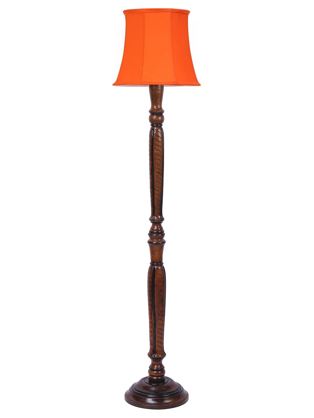 Ambika Home Premium Solid Wood Cylindrical Orange Cotton Floor Lamp for Elegant Living Room & Bedroom | Handcrafted Wood Floor Lamp with Off-white Cotton Shade for Living Room, Bedroom & Home Decor - Image 6