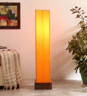 Ambika Home Zenith Manor Yellow Shade Premium Floor Lamp with Wooden Base | Luxury Designer Lighting | E27 Holder Included Bulb