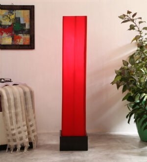 Ambika Home Luxe Heritage Red Shade Premium Floor Lamp with Wooden Base | Luxury Designer Lighting | E27 Holder Included Bulb