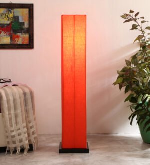 Ambika Home Royal Aurelia Orange Shade Premium Floor Lamp with Wooden Base | Luxury Designer Lighting | E27 Holder Included Bulb