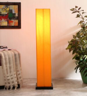 Ambika Home Velvet Monarch Yellow Shade Premium Floor Lamp with Wooden Base | Luxury Designer Lighting | E27 Holder Included Bulb