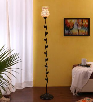 Ambika Home Mosaic glass leaf floor lamp | Premium Floor Lamp for Living Room, Bedroom, Hallway, Hotel & Guest Room Decor