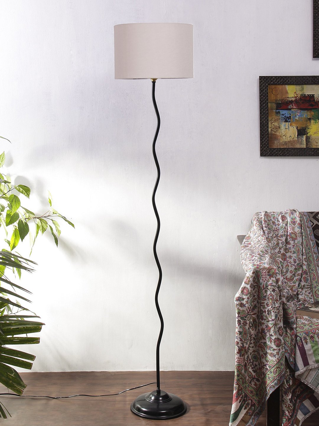 Ambika Home Grey Cotton Zig Zag Floor Lamp | Modern Standing Lamp for Living Room, Bedroom & Home Decor - Image 2