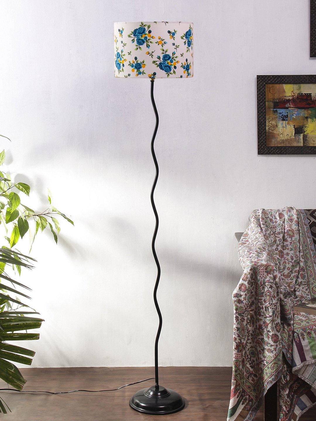 Ambika Home Multi Cotton Zig Zag Floor Lamp | Modern Standing Lamp for Living Room, Bedroom & Home Decor
