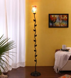Ambika Home Mosaic glass leaf floor lamp | Premium Floor Lamp for Living Room, Bedroom, Hallway, Hotel & Guest Room Decor