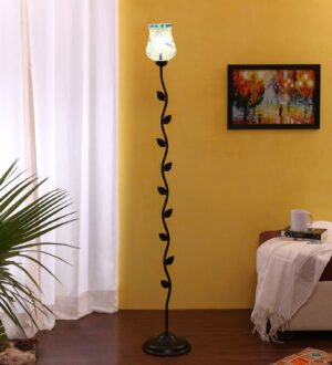 Ambika Home Mosaic glass leaf floor lamp | Premium Floor Lamp for Living Room, Bedroom, Hallway, Hotel & Guest Room Decor