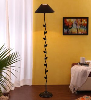 Ambika Home Red Cotton 13" flat cotton leaf floor lamp | Premium Floor Lamp for Living Room, Bedroom, Hallway, Hotel & Guest Room Decor