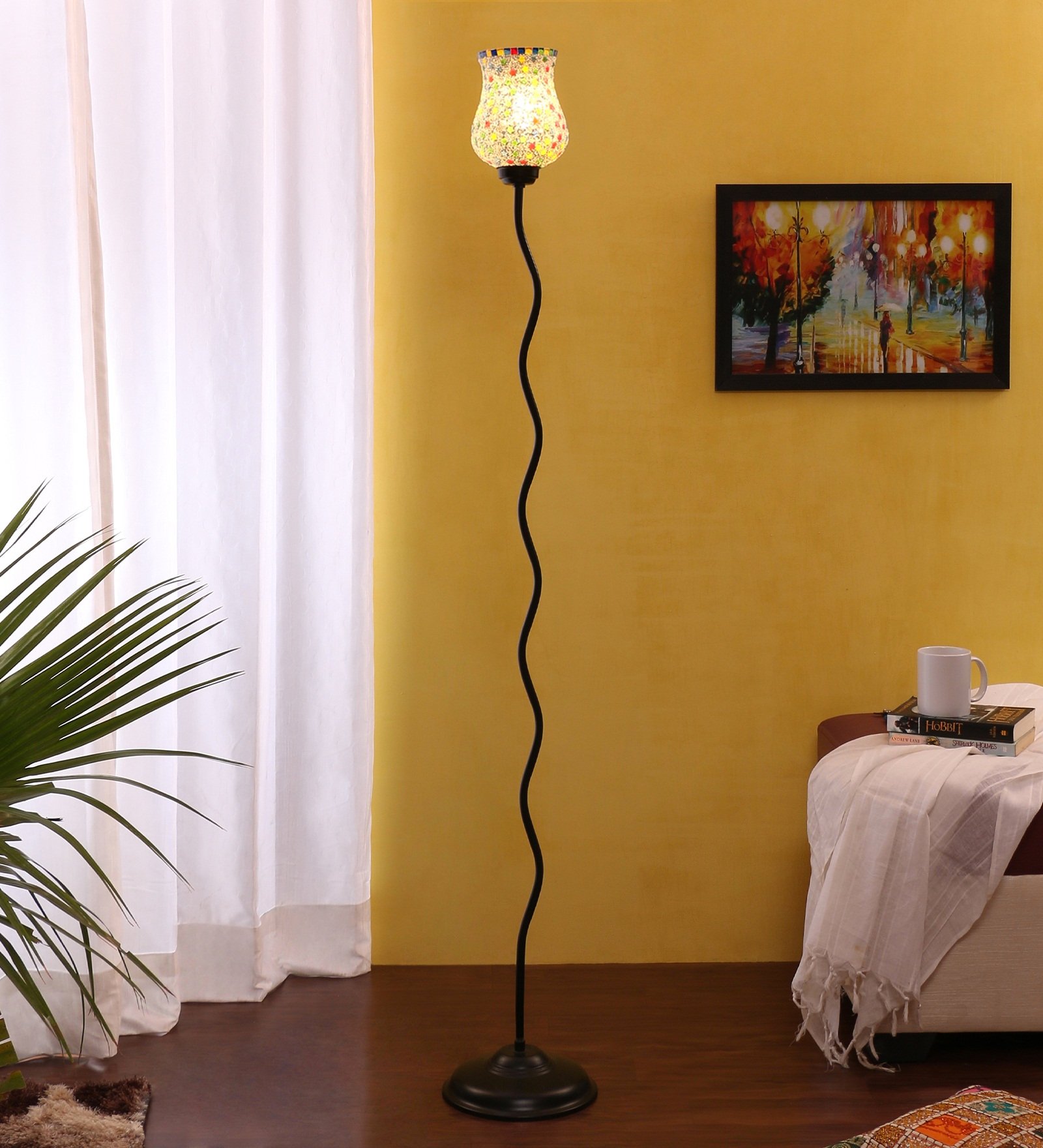 Ambika Home Multicolor Glass Zig Zag Floor Lamp | Modern Standing Lamp for Living Room, Bedroom & Home Decor