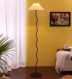 Ambika Home White  Cotton  Zig Zag Floor Lamp | Modern Standing Lamp for Living Room, Bedroom & Home Decor