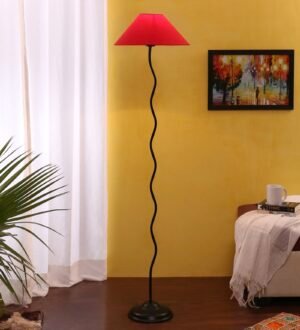 Ambika Home Red  Cotton  Zig Zag Floor Lamp | Modern Standing Lamp for Living Room, Bedroom & Home Decor