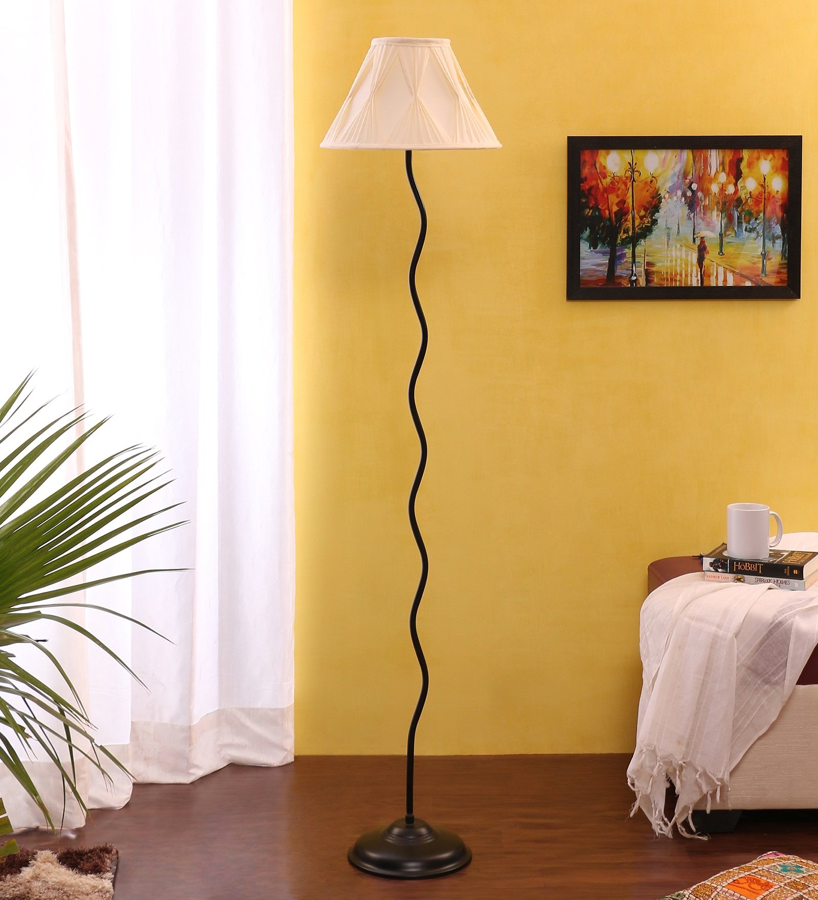 Ambika Home Off-white Cotton Zig Zag Floor Lamp | Modern Standing Lamp for Living Room, Bedroom & Home Decor - Image 2