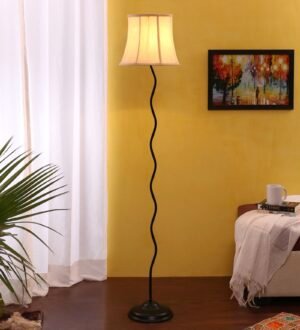 Ambika Home Off-white  Cotton  Zig Zag Floor Lamp | Modern Standing Lamp for Living Room, Bedroom & Home Decor