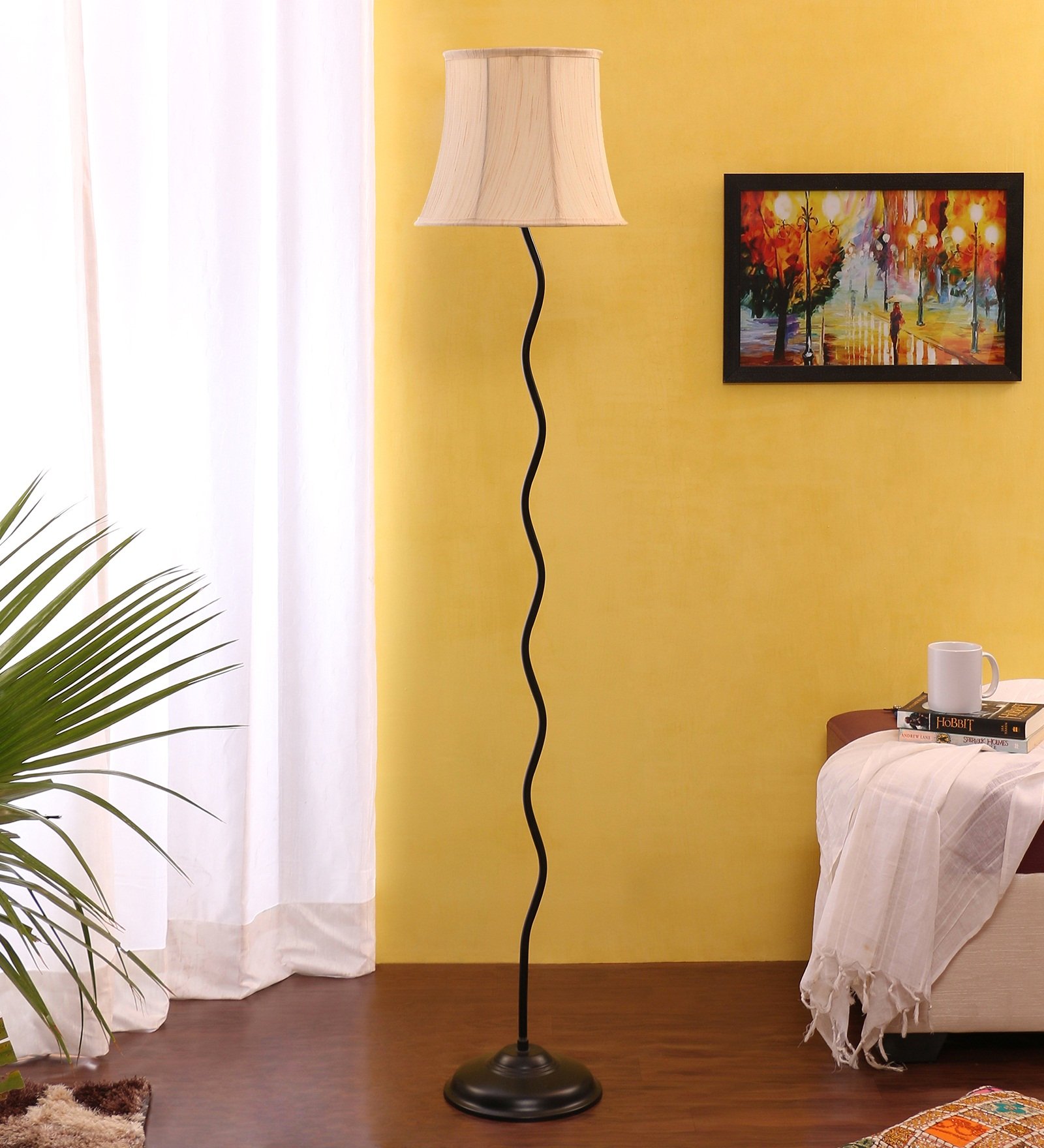 Ambika Home Off-white Cotton Zig Zag Floor Lamp | Modern Standing Lamp for Living Room, Bedroom & Home Decor - Image 2