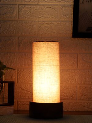 Ambika Home Grey Cotton Round Carving Table Lamp Shade | Decorative Bedside Lamp for Living Room, Bedroom, Hotel, Cafe & Restaurant | SKU AT06