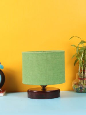 Ambika Home Royale Collection Green Gola Table Lamp with Wooden Base | Premium Decorative Bedside Lamp for Bedroom, Living Room, Hall, Hotel, Café, Restaurant & Office | E27 Compatible