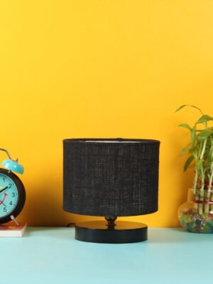 Ambika Home Verona Collection Black Gola Table Lamp with Wooden Base | Premium Decorative Bedside Lamp for Bedroom, Living Room, Hall, Hotel, Café, Restaurant & Office | E27 Compatible