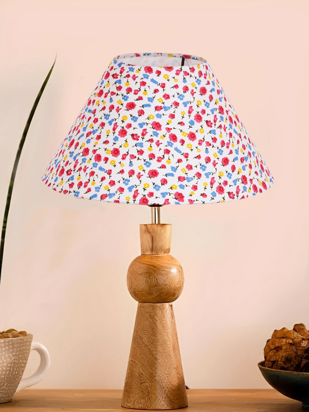 Ambika Home Multi Cotton Rocket Table Lamp with Wooden Base | Decorative Bedside Lamp for Bedroom, Living Room, Hall, Hotel, Café, Restaurant, Office & Study Room | E27 Compatible