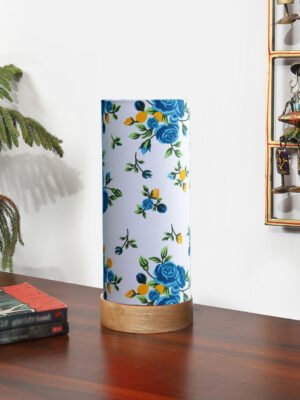 Ambika Home Wooden Table Lamp | Natural Wood Base | Multicolor Cotton  Shade | Bedside Lamp for Bedroom, Living Room, Office, Hotel | E27 Holder