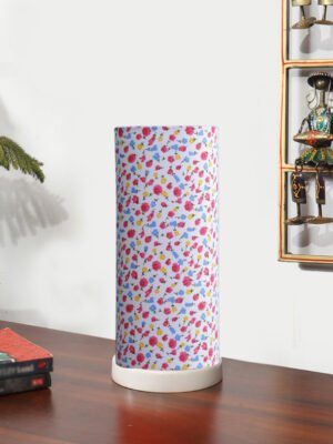 Ambika Home Wooden Table Lamp | White Wood Base | Multicolor Cotton  Shade | Bedside Lamp for Bedroom, Living Room, Office, Hotel | E27 Holder