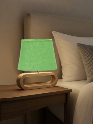 Ambika Home Green Jute Oval Table Lamp with Natural Wood Base | Bedside, Living Room & Study Lamp | E27 Compatible
