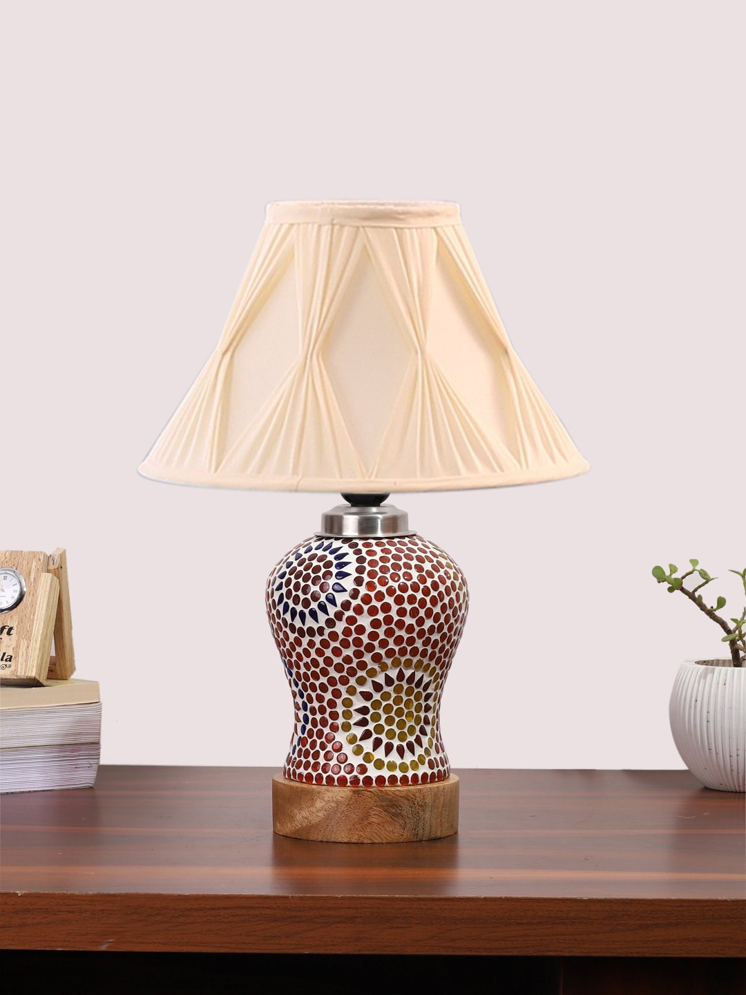 Ambika Home Multicolor Cotton Mosaic Glass Table Lamp | Decorative Bedside Lamp for Bedroom, Living Room, Hall, Hotel, Café, Restaurant, Office & Study Room | E27 Compatible