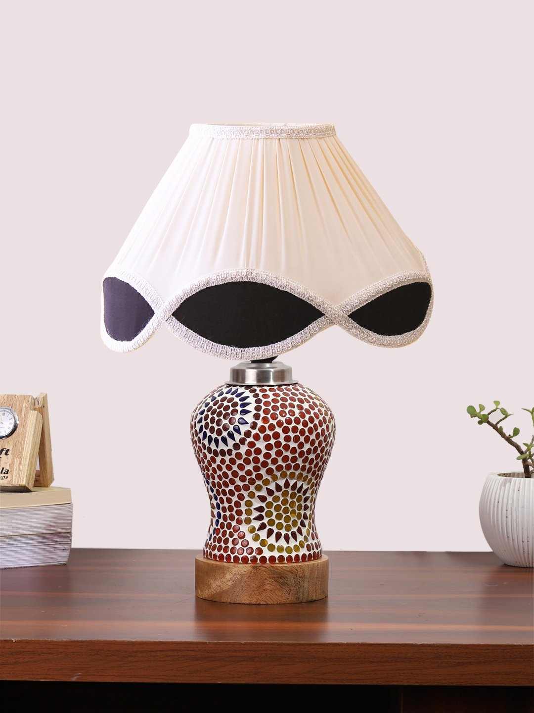 Ambika Home Multicolor Jute Mosaic Glass Table Lamp | Decorative Bedside Lamp for Bedroom, Living Room, Hall, Hotel, Café, Restaurant, Office & Study Room | E27 Compatible