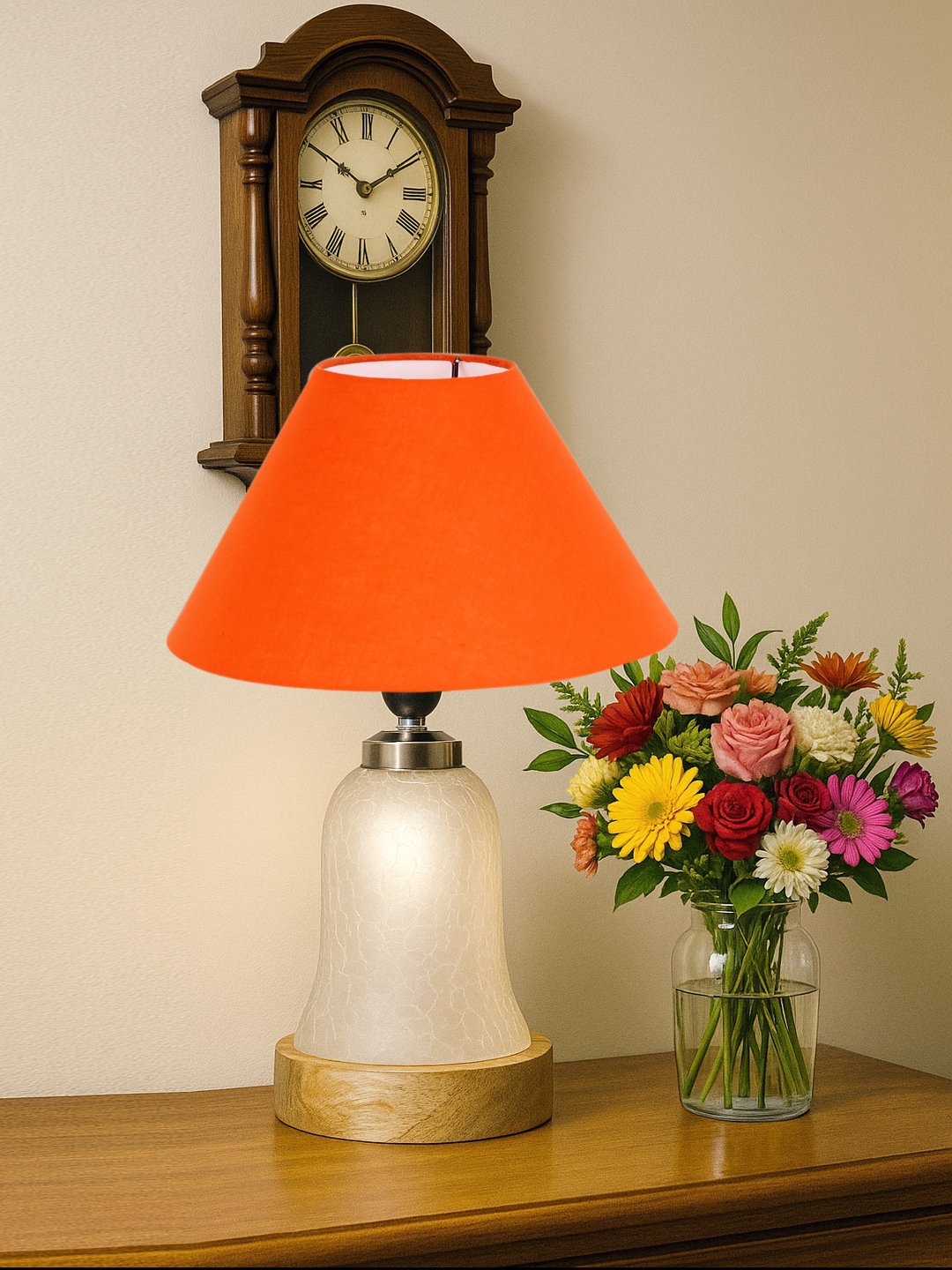 Ambika Home Orange Cotton Milky Crinkle Table Lamp | Decorative Bedside Lamp for Bedroom, Living Room, Hall, Hotel, Café, Restaurant, Office & Study Room | E27 Compatible