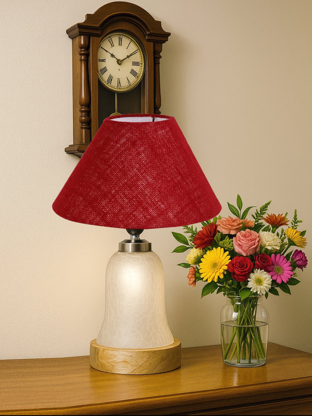 Ambika Home Maroon Jute Milky Crinkle Table Lamp | Decorative Bedside Lamp for Bedroom, Living Room, Hall, Hotel, Café, Restaurant, Office & Study Room | E27 Compatible