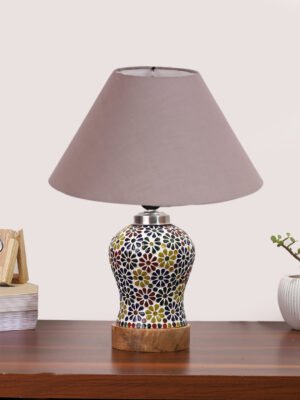 Ambika Home Grey Cotton Mosaic Glass Table Lamp | Decorative Bedside Lamp for Bedroom, Living Room, Hall, Hotel, CafÃ©, Restaurant, Office & Study Room | E27 Compatible