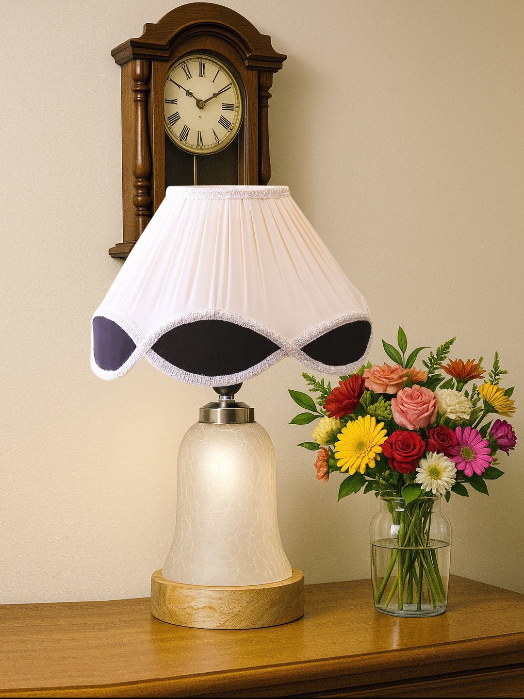 Ambika Home Multicolor Cotton Milky Crinkle Table Lamp | Decorative Bedside Lamp for Bedroom, Living Room, Hall, Hotel, Café, Restaurant, Office & Study Room | E27 Compatible