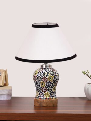 Ambika Home White & Black Cotton Mosaic Glass Table Lamp | Decorative Bedside Lamp for Bedroom, Living Room, Hall, Hotel, Café, Restaurant, Office & Study Room | E27 Compatible