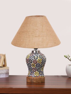 Ambika Home Beige Jute Mosaic Glass Table Lamp | Decorative Bedside Lamp for Bedroom, Living Room, Hall, Hotel, CafÃ©, Restaurant, Office & Study Room | E27 Compatible